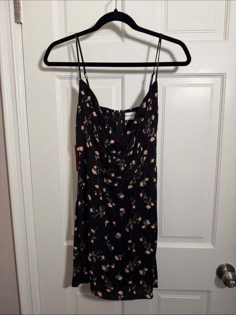Sunday Best Black Mini Dress with Pink Rose Print